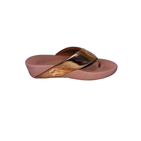 Fitflop Demelza Logo Toe-Thong Sandals Metallic Gold Leather Sandals 7 Cushioned - Picture 10 of 12